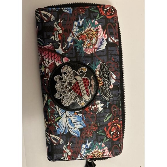 Ed Hardy Love Kills Slowly Tattoo Print Wristlet Wallet NEW! - Picture 2 of 12